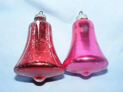 Buy Vintage Christmas Tree Glass Bells Baubles Decorations Red Pink • 18£