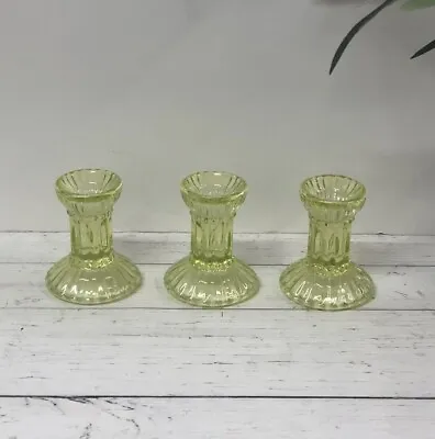 Buy 3 Vintage Green Cut Glass Dinner Candle Retro Candlestick Holders Patterned Set • 12.45£