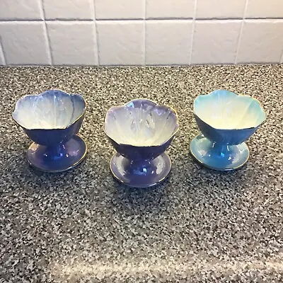 Buy Maling Pottery Lustre Sundae Dishes - Two Blue And One Mauve. • 20£