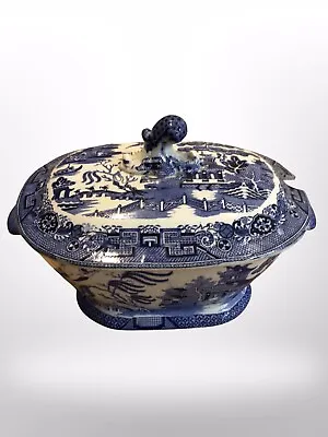 Buy Blue And White Transfer Ware Oval Willow Pattern Lidded Dish / Tureen Antique • 21.50£