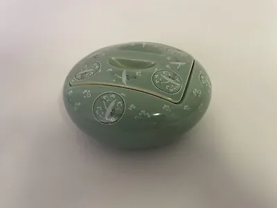 Buy Korean Celadon Covered Round Lidded Trinket Box Thousand Flying Cranes And Cloud • 32.67£