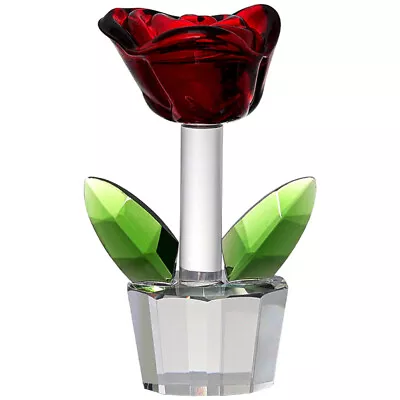 Buy Glass Rose Figurine Wedding Decor Crystal Flower Ornament • 10.99£