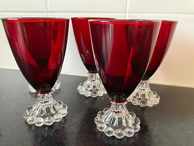 Buy Anchor Hocking Boopie Glasses X 5 - Ruby Red- Bubble Feet - 1950s - VGC • 12£