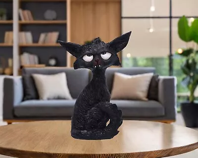 Buy Black Cat Figurine With Fangs Sleepy Cartoon Style Ornament New & Boxed 21cm • 24.95£
