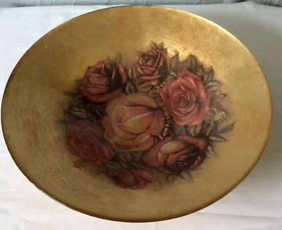Buy Vintage Marks & Spencers Gold Painted Glass Decorative Bowl Rose Pattern - Italy • 6.50£