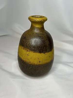 Buy Mid Century Pottery Vase Brown And Yellow 6.5” Tall • 13.72£