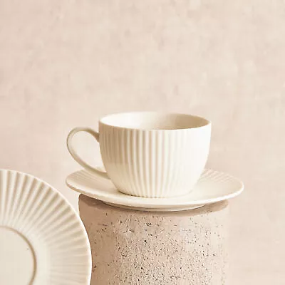 Buy Tea Cup And Saucer Set For 6, Karaca Seashell, 12 Piece, Porcelain, 200ml, White • 19.95£