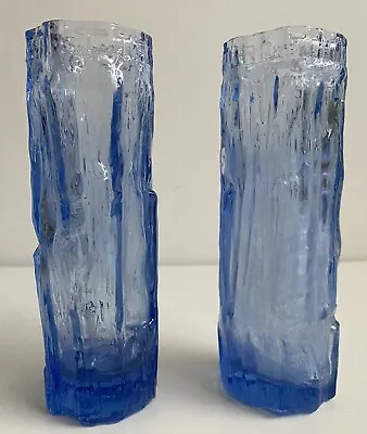 Buy Ravenhead/Whitefriars Bark Style Glass: Retro Blue Set Of 2 Vases • 29.99£