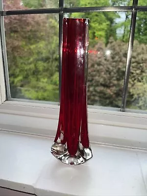 Buy Vintage Whitefriars Glass Geoffrey Baxter Red Tricorn Vase With Sticker Rare • 30£