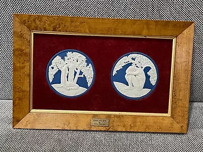Buy Vintage Wedgwood Anna Zinkeisen Blue Jasperware Framed Round Plaques Adam & Eve • 332.06£