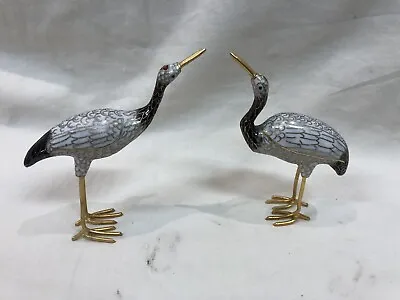 Buy Vintage Japanese Art Pair Hand Painted Stork Cloisonné Ware Figures • 60£
