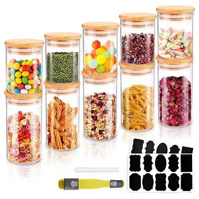 Buy Set Of 10 Kitchen Spice Jars Storage Bottle Glass Airtight Container +Bamboo Lid • 14.94£