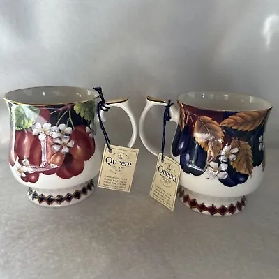 Buy Queens Fine Bone China Victoria Plums “SetOf Two” Mugs Made In England • 21.19£