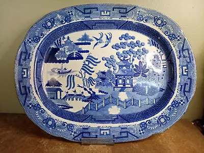 Buy Antique C.1830, Staffordshire, Willow Pattern Serving Plate/Platter 33.5x42.5cm  • 24.95£