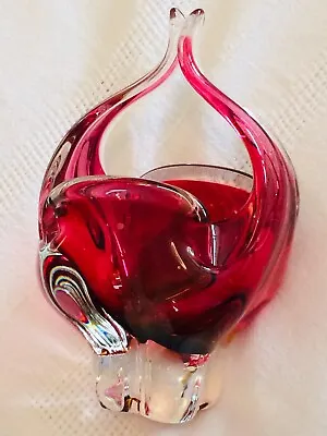 Buy Glass Vase Basket Candy Dish Cranberry Red Orange Murano Glass • 28£