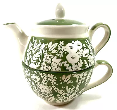 Buy Taimei Teatime Green Ceramic Tea For One Set Teapot W/Lid, Cup & SS Strainers • 24.01£