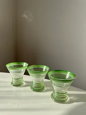 Buy Set Of 3 X Glassware Liqueur Cups Green Shot Glasses Retro Drinkware • 17£