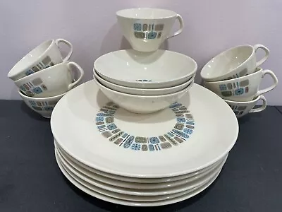 Buy 16 Dura Gloss TEMPORAMA 6 Dinner Plates 3 Bowls 7 Cups Mugs BLUE GREEN Vintage • 96.04£