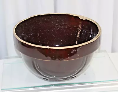 Buy Antique Stoneware Large Bowl Brown Glaze Finish 12.5  X 6.5  • 61.66£