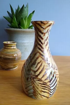 Buy Studio Pottery Vase Multicoloured  Brown Orange Blue Tones Makers Mark  • 6.50£