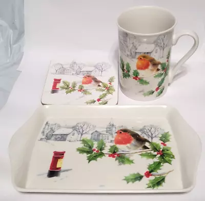 Buy Kent Pottery Winter Scene With Bird, China Mug, Melamine Tray & Coaster, NOS • 9.59£