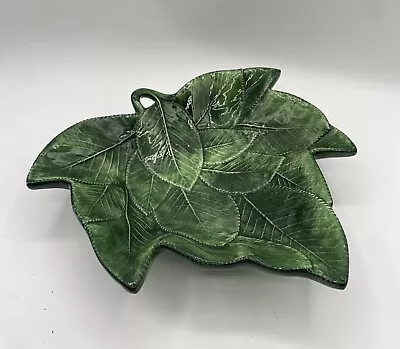 Buy Italy Vietri Fogalia Green Leaf Overlapping  Ceramic Dish Made In Italy # 9061 • 33.70£