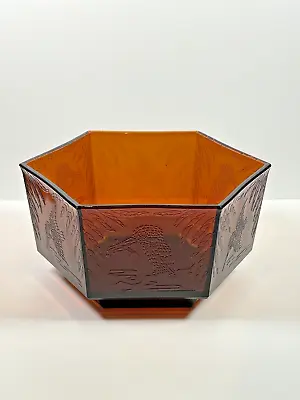 Buy Sherdley Hexagonal Amber Glass Kingfisher Bowl 24.5cm Vintage 1930's Art Decor • 27.95£