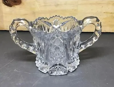 Buy Vintage Open SUGAR BOWL Double Handle Sawtooth Pressed GLASS Rare • 4.72£