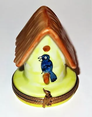 Buy Limoges France Box ~ Bird House & Straw Thatched Roof & Blue Bird ~ Peint Main • 84.30£