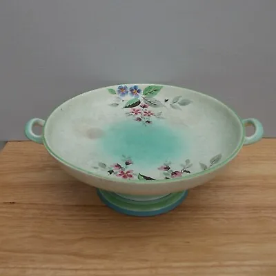 Buy Vintage Ceramic Cake Plate Stand Footed Floral DECORO POTTERY Blue Green • 20£