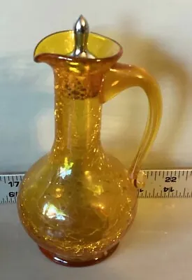 Buy VTG Gold Amber Crackle Glass Cruet With Silver Plate Corked Stopper 6”T • 14.28£