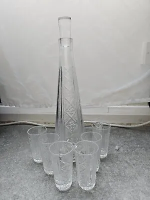 Buy Vintage Decanter Cut Glass Crystal With 6 Glasses. House Clearance • 25£