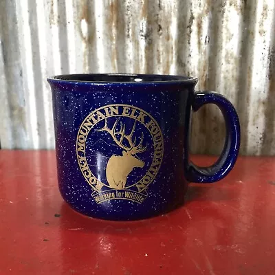 Buy Rocky Mountain Elk Foundation Ceramic Coffee Mug W Logo Blue With White Flakes • 12.28£