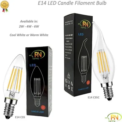 Buy E14 SES LED Candle Filament Light Bulb 2W|4W|6W Warm White Edison Small Screw • 23.75£