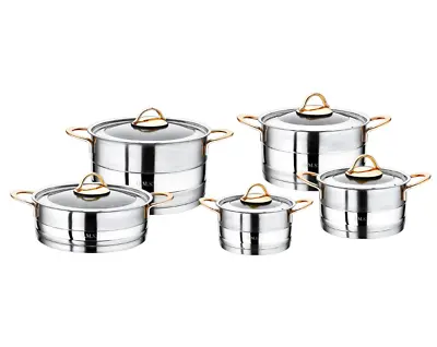 Buy O.M.S 10 Piece Stainless Steel Cookware Set Stock Pot Capsule Bottom 1019 • 129.99£