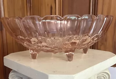 Buy Vintage Indiana Glass Pink Harvest Grape Footed Oval Fruit Bowl 12x8x5 In. • 14.20£