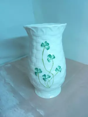 Buy A Pretty Vintage Belleek Bone China Vase With Shamrock Design Green Mark • 11.99£