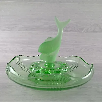 Buy Art Deco Depression Glass Floating Bowl Green Flying Fish Poison Volant 3 Pieces • 40£