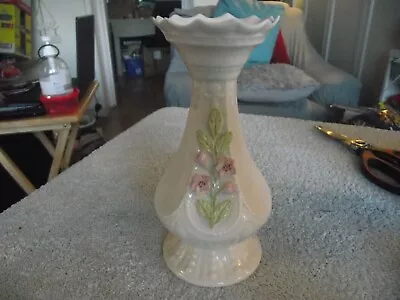 Buy Belleek Vintage Vase Withe With Pink Cherry Blossom Flowers • 20£