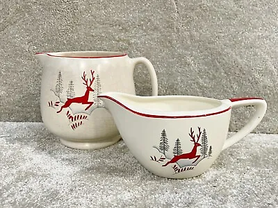 Buy Vintage Crwon Devon Pottery Milk Jug Creamer And Sugar Bowl Stockholm Pattern • 29.99£