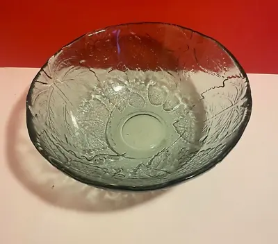 Buy Large Heavy Green Serving Glass Bowl, With Fruit Pattern, Vintage • 15.99£