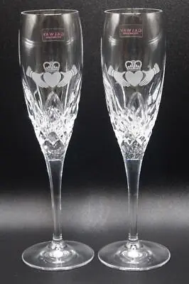 Buy PAIR Of Galway CLADDAGH WEDDING CHAMPAGNE FLUTES 1st Quality Cut Glass • 25£