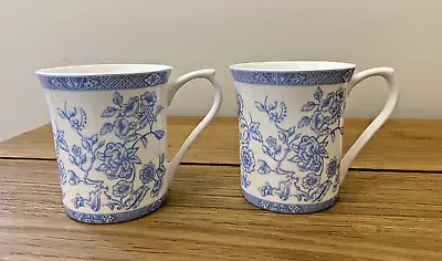 Buy Set Of 2 Queens Powder Blue Flower Fine Bone China Mugs Tea Coffee White Blue • 19.99£