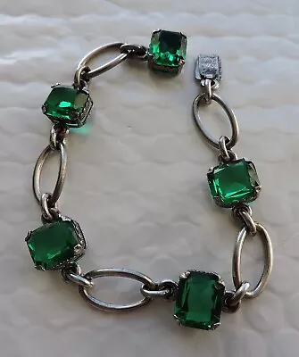 Buy Vintage Emerald Green Lead Crystals 4.95ct Ea. Sterling Bracelet 1930s Rare Find • 294.75£