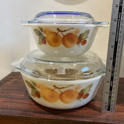 Buy 2x Pyrex Peach Pattern Casserole Dishes With Lids Fruit Retro Original Vintage • 35£