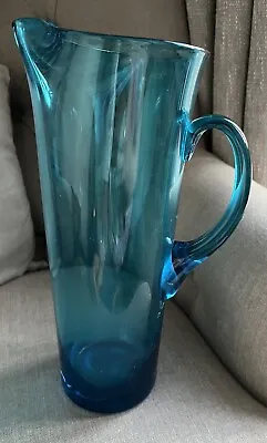 Buy Whitefriars Rare Turquoise Blue Glass Jug Pitcher Hand Blown Mid Century Vintage • 20£