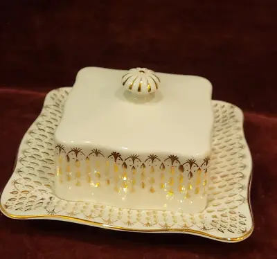 Buy Queen Anne Bone China England Square Covered Butter GOLD Pattern QUA 24 • 35.08£