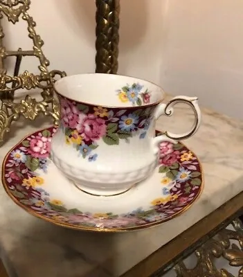 Buy  Vintage Queens Fine Bone China Cup And Saucer Made In England Flowers • 18.88£