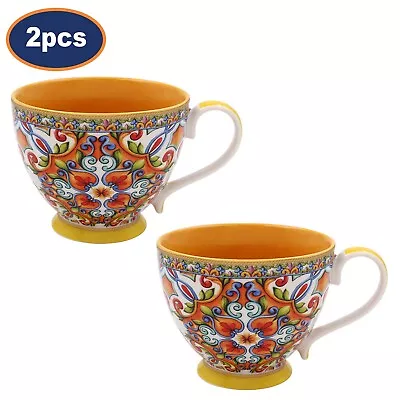 Buy 2pcs Tuscany Fine China 400ml Cup Yellow Mediterranean Coffee Tea Mugs Drinkware • 17.75£