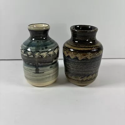 Buy 2 Art Pottery Signed Bud Vase Small Handmade Studio • 10.86£